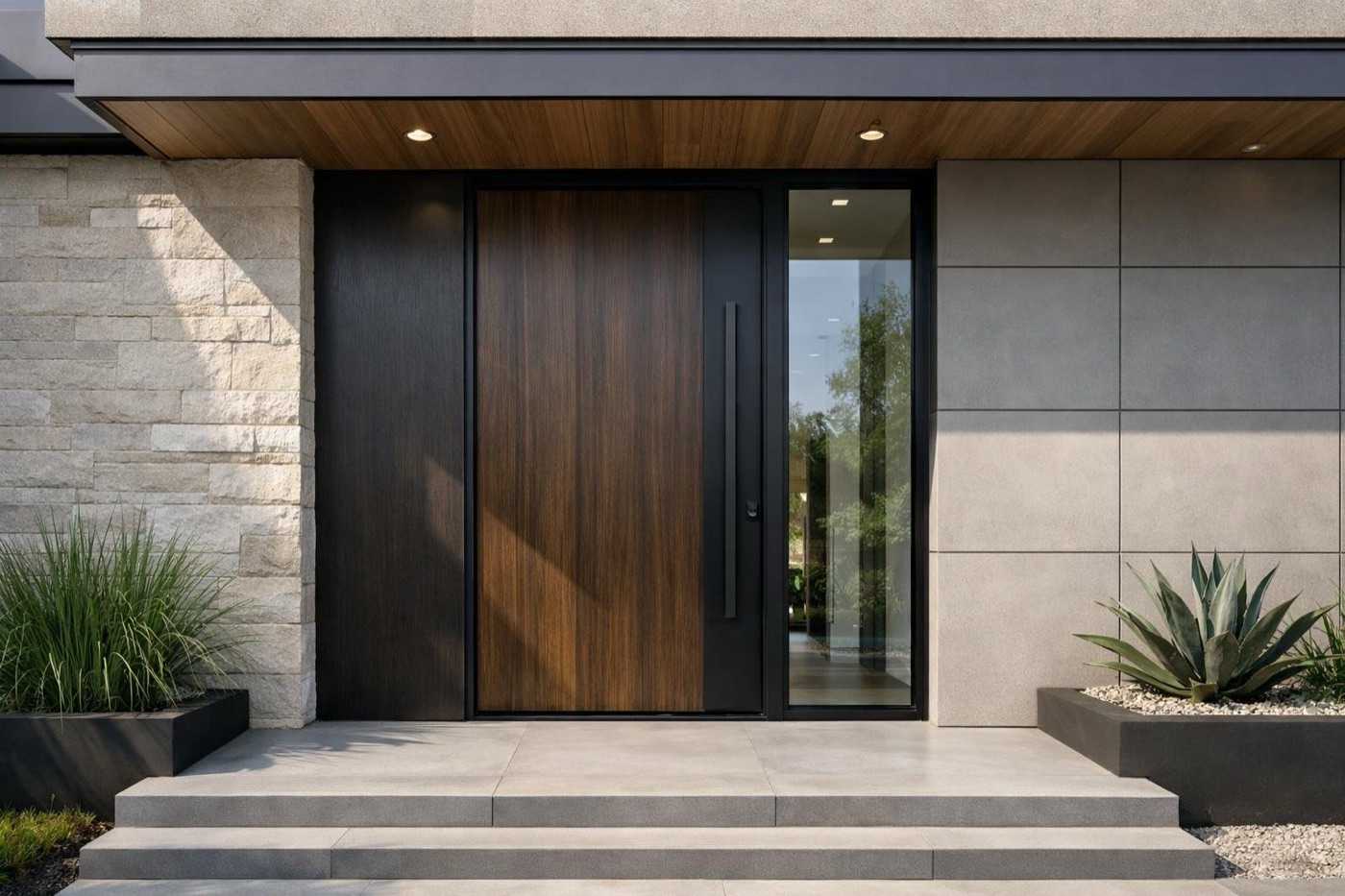 Porta d'ingresso moderna su facciata residenziale