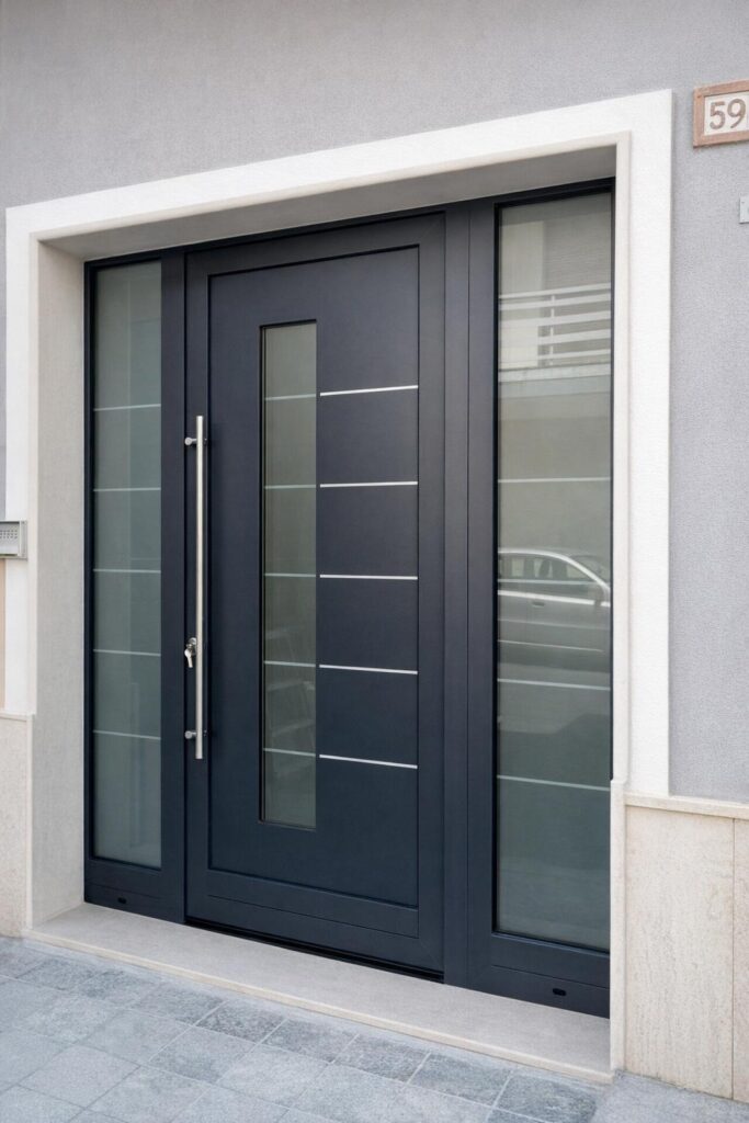 Porta d'ingresso moderna con vetri laterali